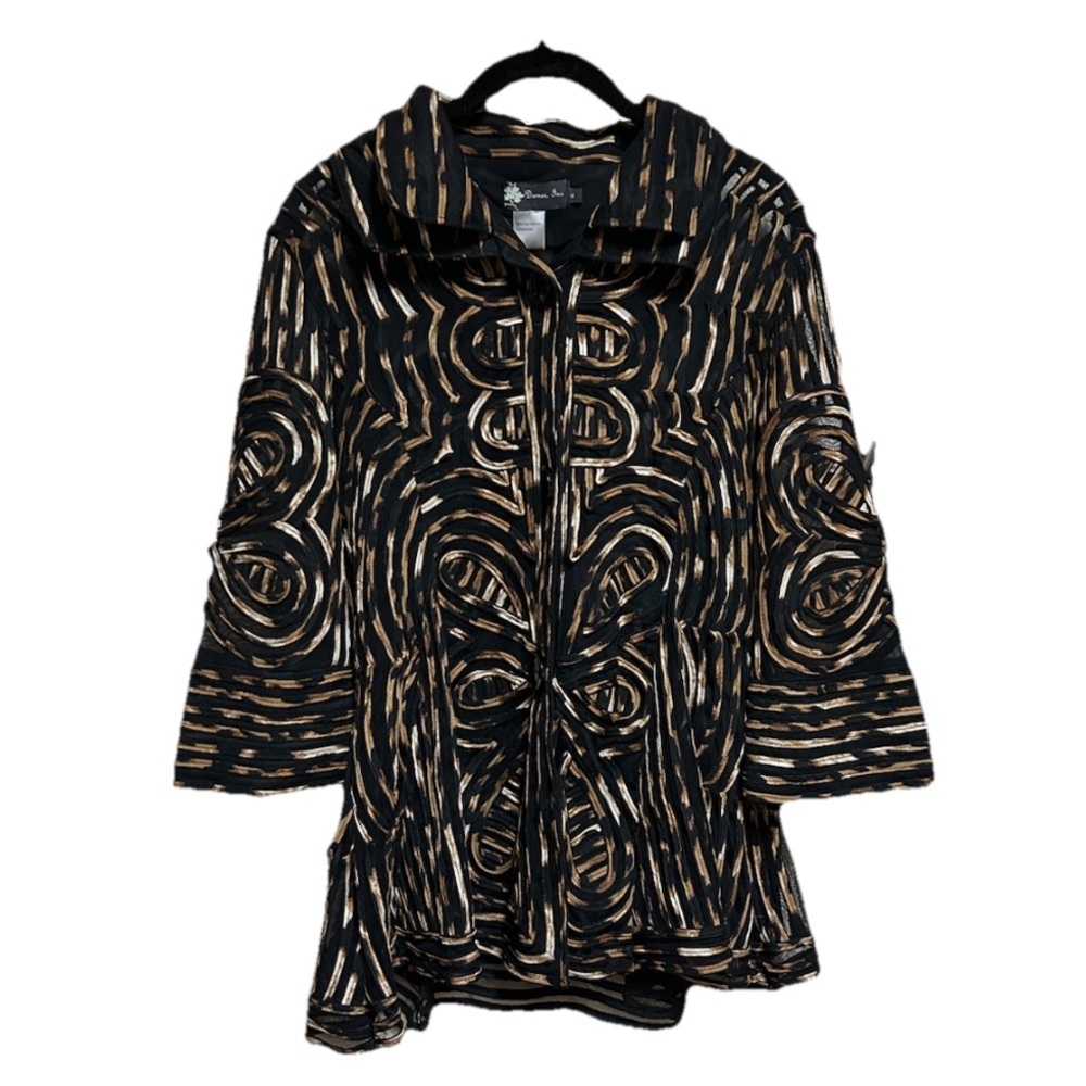 Damee Inc Jacket Duster Size Small Black Brown Swing Wearable Art Lagenlook - Picture 1 of 5